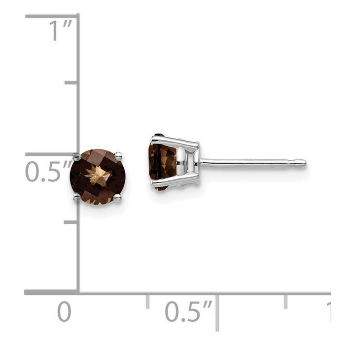 Buy Designer 14K Gold 5mm Round Checker-Cut Smoky Quartz Stud Earrings - Luxury Value!-4