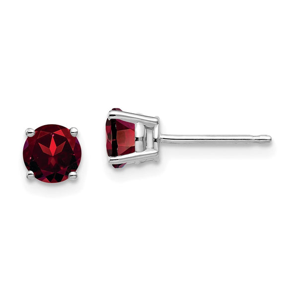14K White Gold 5mm Garnet Stud Earrings