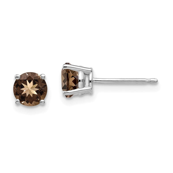 14K Gold 5mm Round Smoky Quartz Earrings - Style GR1-1014110