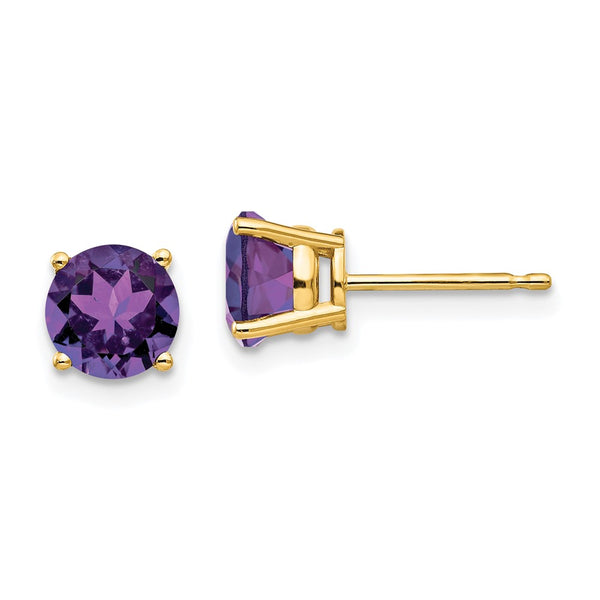 14K Gold 6mm Amethyst Stud Earrings