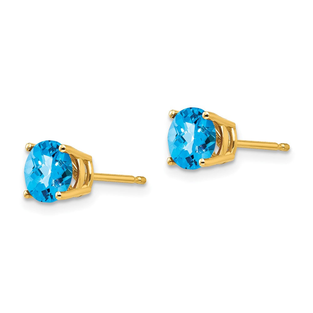High-quality 14K Gold 6mm Blue Topaz Checkerboard Earrings | Stylish Value Deal