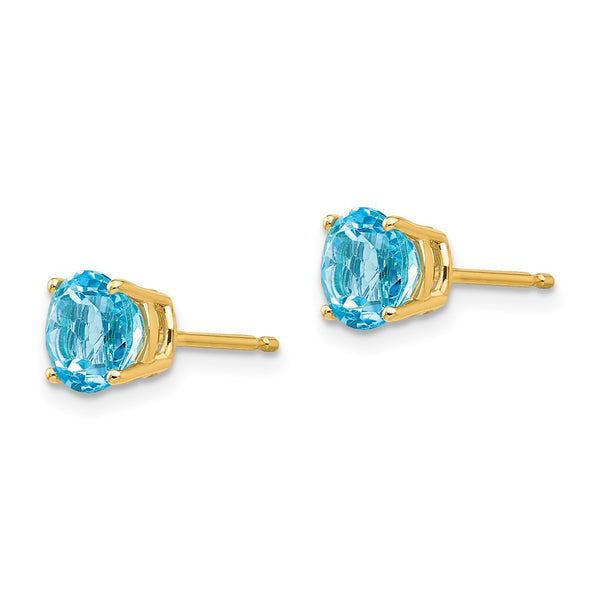 14K Gold 6mm Blue Topaz Stud Earrings