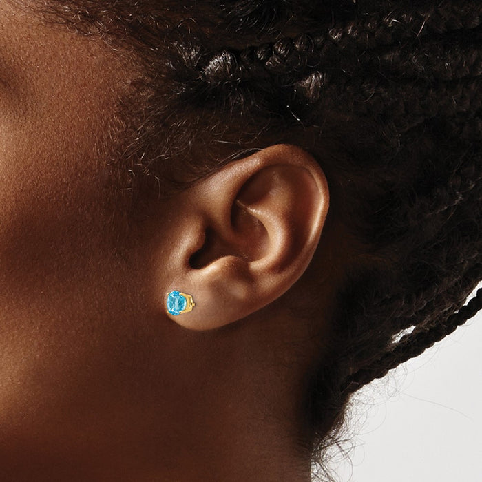 Buy Stylish 14K Gold 6mm Blue Topaz Stud Earrings - Affordable Luxury Jewelry-3
