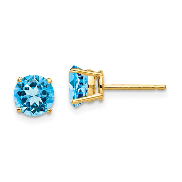 14K Gold 6mm Blue Topaz Stud Earrings