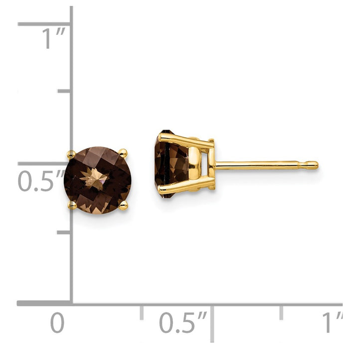 Exclusive 14K Gold 6mm Round Checkerboard Smoky Quartz Earrings - Affordable Luxury-4