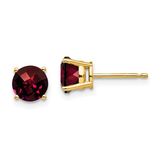 High-Quality 14K Gold 6mm Garnet Checkerboard Earrings - Stylish Luxury Value
