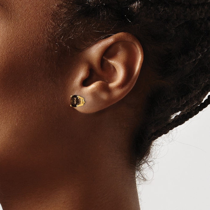 Shop Stylish 14K Gold 6mm Round Smoky Quartz Stud Earrings at Great Value-3