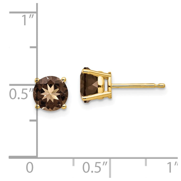 Shop Stylish 14K Gold 6mm Round Smoky Quartz Stud Earrings at Great Value-4