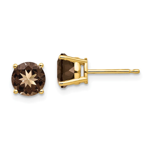 Shop Stylish 14K Gold 6mm Round Smoky Quartz Stud Earrings at Great Value