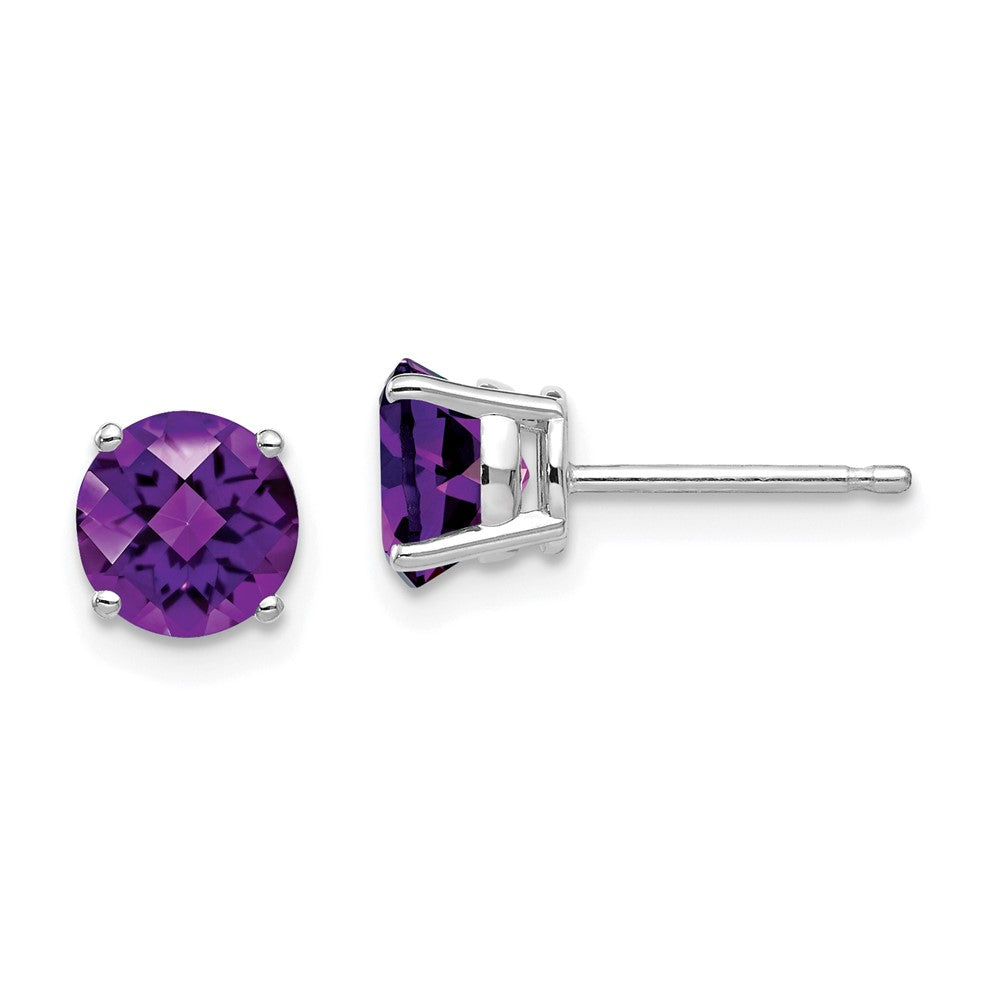 Buy Exclusive 14K White Gold 6mm Checkerboard Amethyst Earrings - Stylish Value!