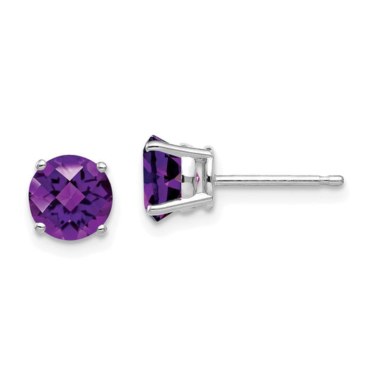 Buy Exclusive 14K White Gold 6mm Checkerboard Amethyst Earrings - Stylish Value!