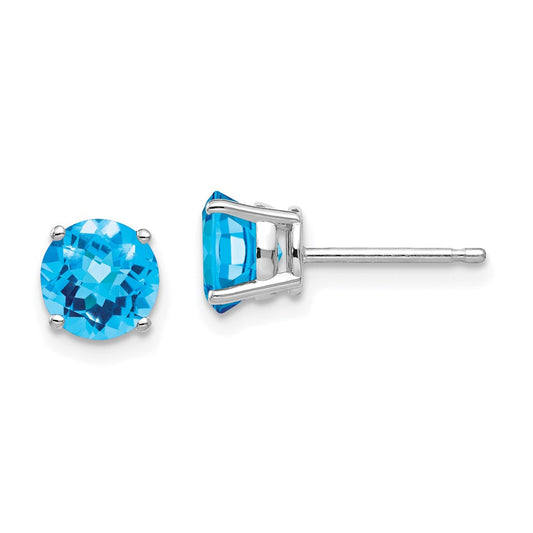 High-Quality 14K White Gold 6mm Blue Topaz Earrings - Stylish Value Deal!