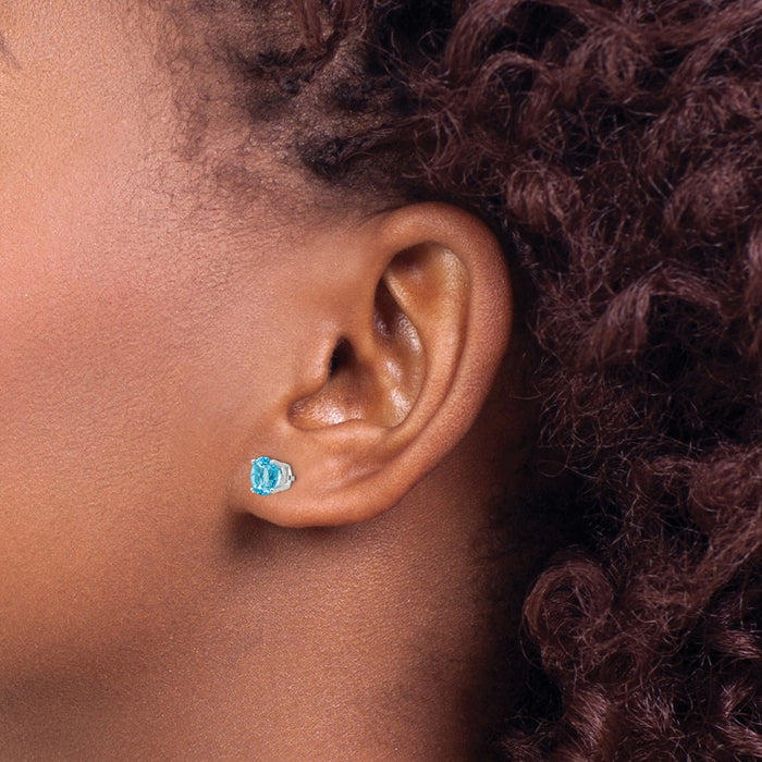 High-Quality 14K White Gold 6mm Blue Topaz Stud Earrings - Stylish Value!-3