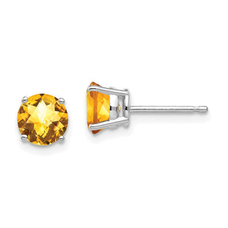 Buy Exclusive 14K White Gold Citrine Checkerboard Earrings - Stylish 6mm Design
