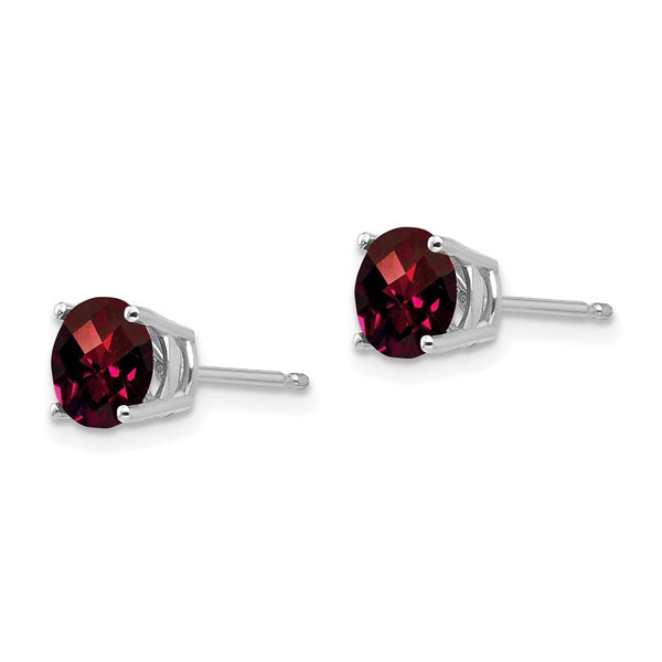 14K White Gold 6mm Garnet Checkerboard Earrings