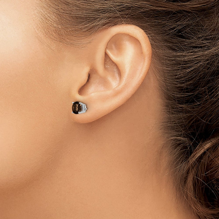 Shop Stylish 14K Gold 6mm Round Smoky Quartz Stud Earrings at Great Value-3