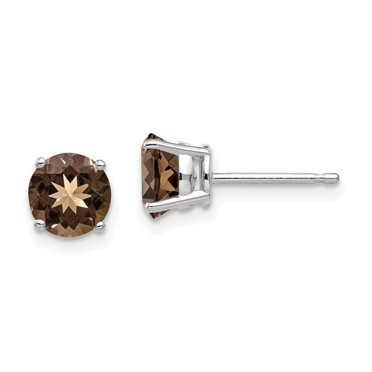 Shop Stylish 14K Gold 6mm Round Smoky Quartz Stud Earrings at Great Value