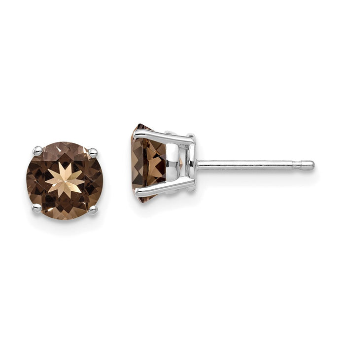 Shop Stylish 14K Gold 6mm Round Smoky Quartz Stud Earrings at Great Value-1