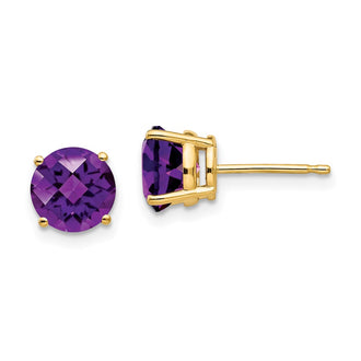 Buy Stylish 14K Gold 7mm Amethyst Checkerboard Earrings - Luxury Value!