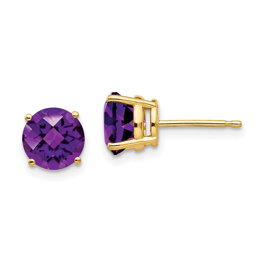 Buy Stylish 14K Gold 7mm Amethyst Checkerboard Earrings - Luxury Value!