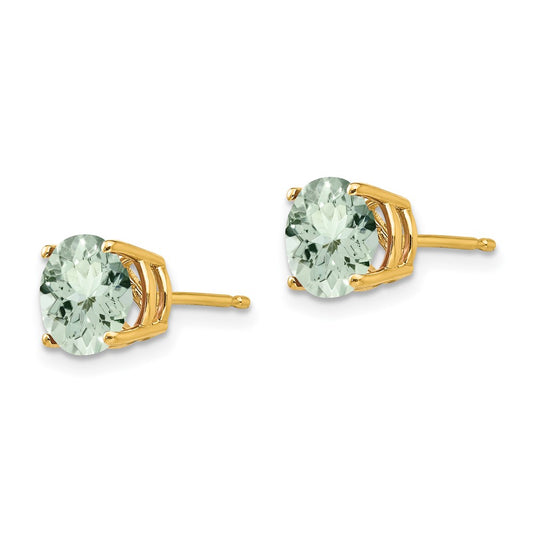 Exclusive 14K Gold 7mm Green Quartz Stud Earrings - Stylish & Affordable!