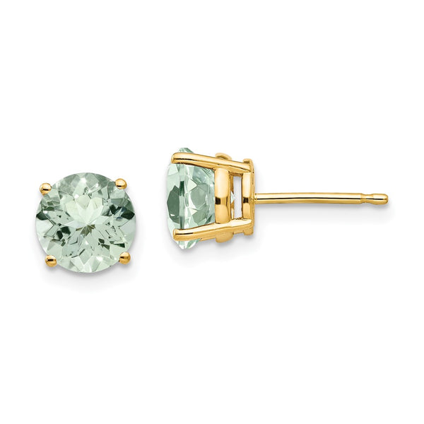 14K Gold 7mm Green Quartz Stud Earrings