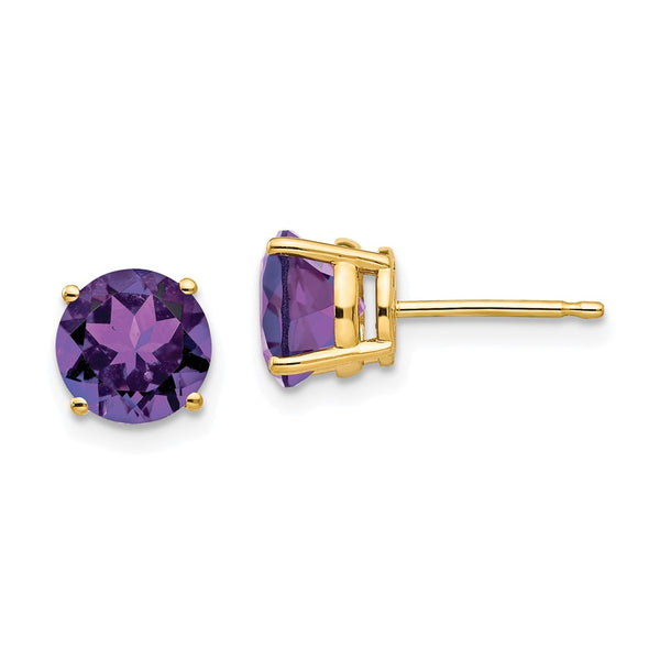 14K Gold 7mm Amethyst Stud Earrings