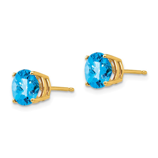 Exclusive 14K Gold 7mm Blue Topaz Checkerboard Earrings - Stylish Luxury Value