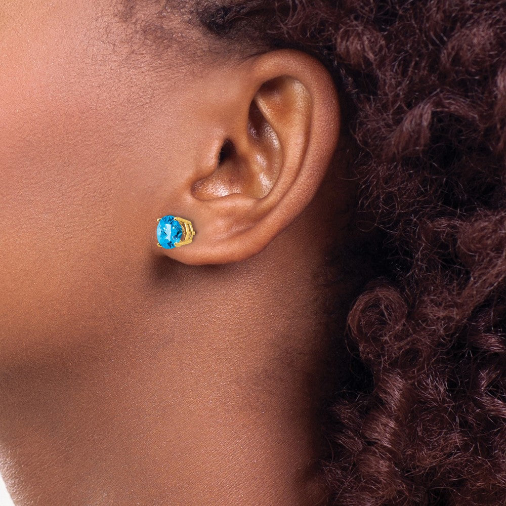 Exclusive 14K Gold 7mm Blue Topaz Checkerboard Earrings - Stylish Luxury Value
