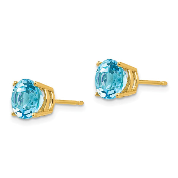 14K Gold 7mm Blue Topaz Stud Earrings