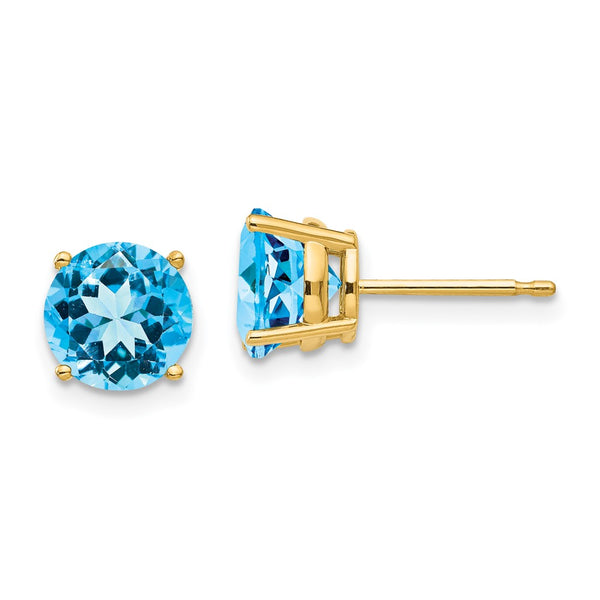 14K Gold 7mm Blue Topaz Stud Earrings