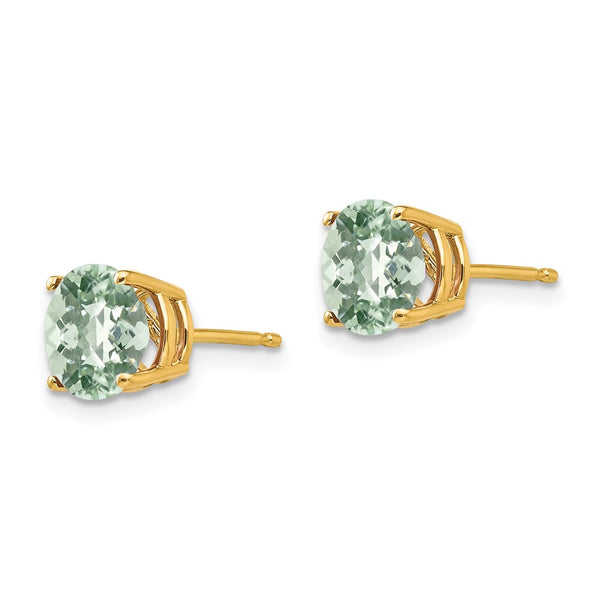 14K Gold 7mm Round Checker-Cut Green Quartz Earrings - Style GR1-1014222