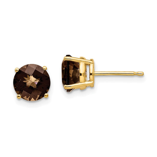 High-Quality 14K Gold 7mm Round Smoky Quartz Stud Earrings | Stylish Value