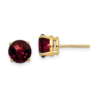 Shop Stylish 14K Gold 7mm Garnet Checkerboard Earrings - Luxury Value!