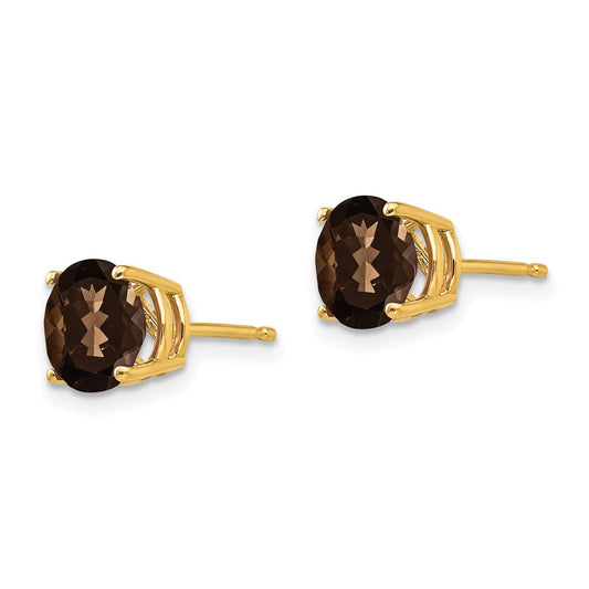 Shop Stylish 14K Gold 7mm Round Smoky Quartz Stud Earrings - Luxury Value!
