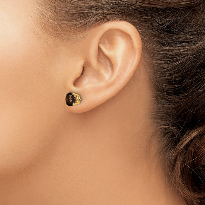 Shop Stylish 14K Gold 7mm Round Smoky Quartz Stud Earrings - Luxury Value!-3