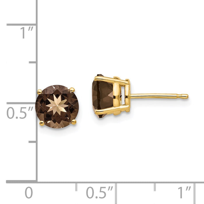 Shop Stylish 14K Gold 7mm Round Smoky Quartz Stud Earrings - Luxury Value!-4