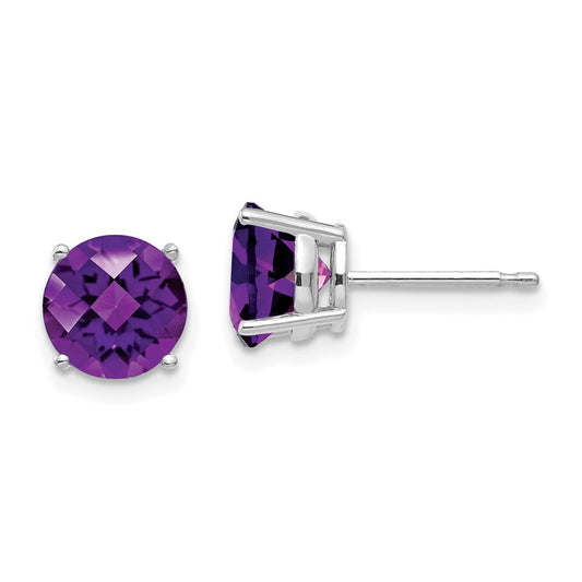 Buy Stylish 14K White Gold 7mm Checkerboard Amethyst Earrings - Luxury Value!