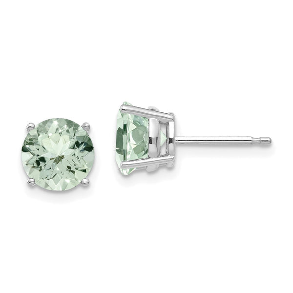 14K Gold 7mm Round Green Quartz Stud Earrings