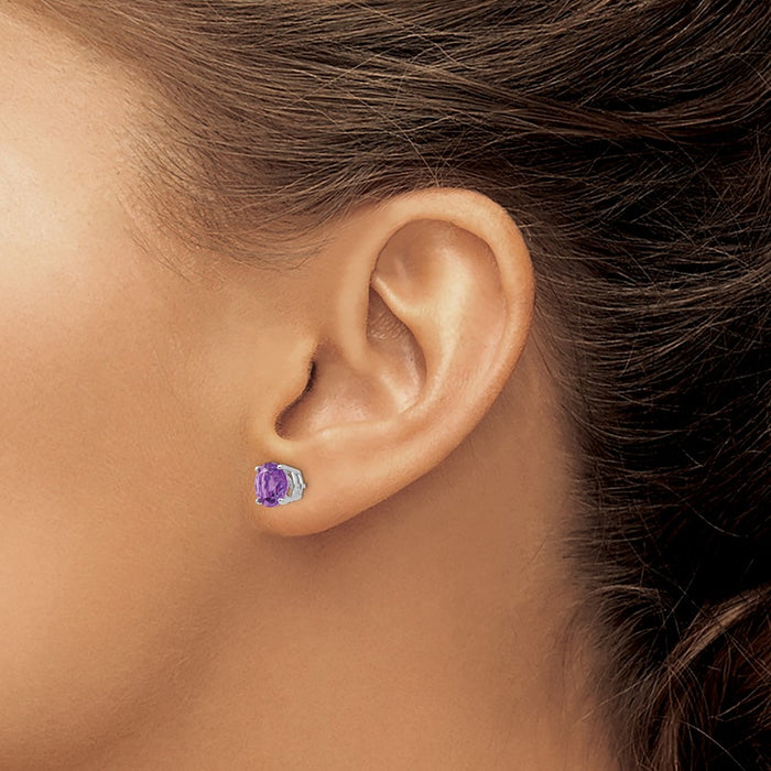 Shop Stylish 14K White Gold 7mm Amethyst Stud Earrings - Affordable Luxury-3