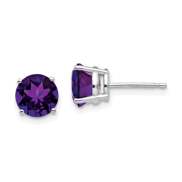 14K White Gold 7mm Amethyst Stud Earrings
