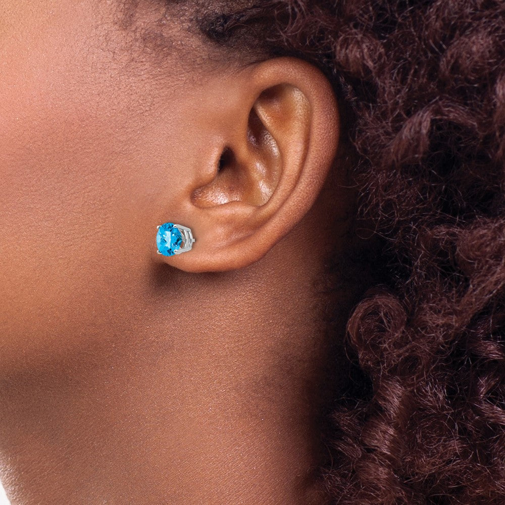 Shop Exclusive 7mm Blue Topaz Checkerboard Earrings in 14K White Gold
