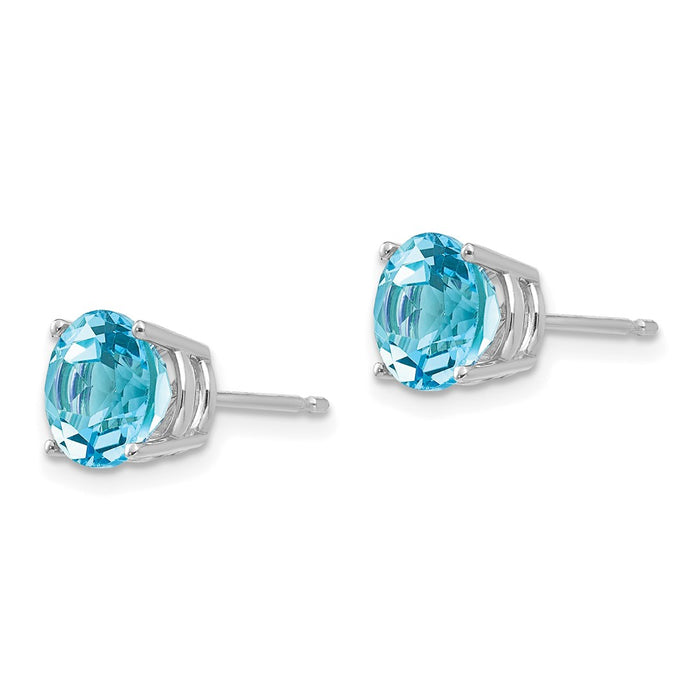 High-quality 14K White Gold 7mm Blue Topaz Stud Earrings - Stylish Value!-2