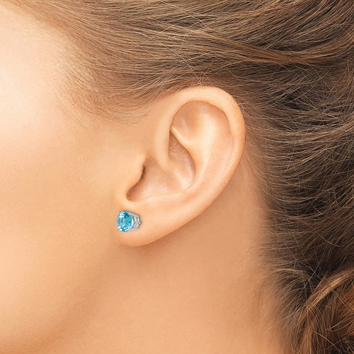 High-quality 14K White Gold 7mm Blue Topaz Stud Earrings - Stylish Value!-3