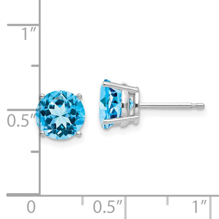 High-quality 14K White Gold 7mm Blue Topaz Stud Earrings - Stylish Value!-4