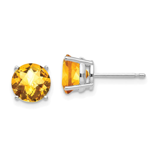Buy Stylish 14K White Gold 7mm Citrine Checkerboard Earrings - Luxury Value!
