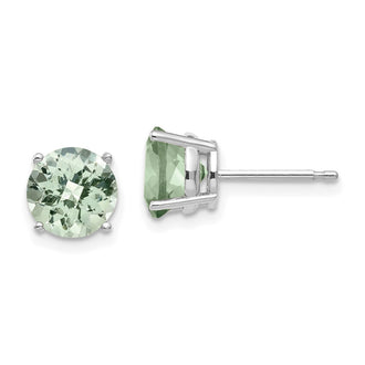 Buy Exclusive 14K Gold 7mm Round Checker-Cut Green Quartz Earrings - Stylish Value!