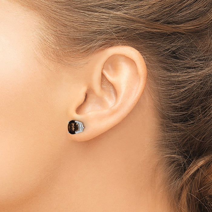 High-Quality 14K Gold 7mm Round Checker-Cut Smoky Quartz Earrings - Stylish Value-3