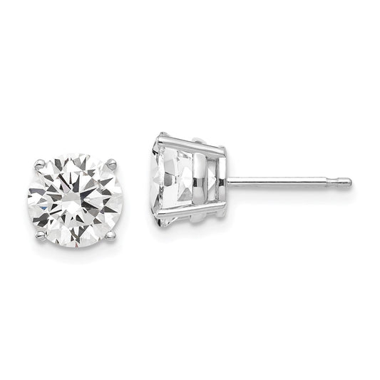 Designer 14K White Gold 7mm Cubic Zirconia Stud Earrings - Stylish Luxury