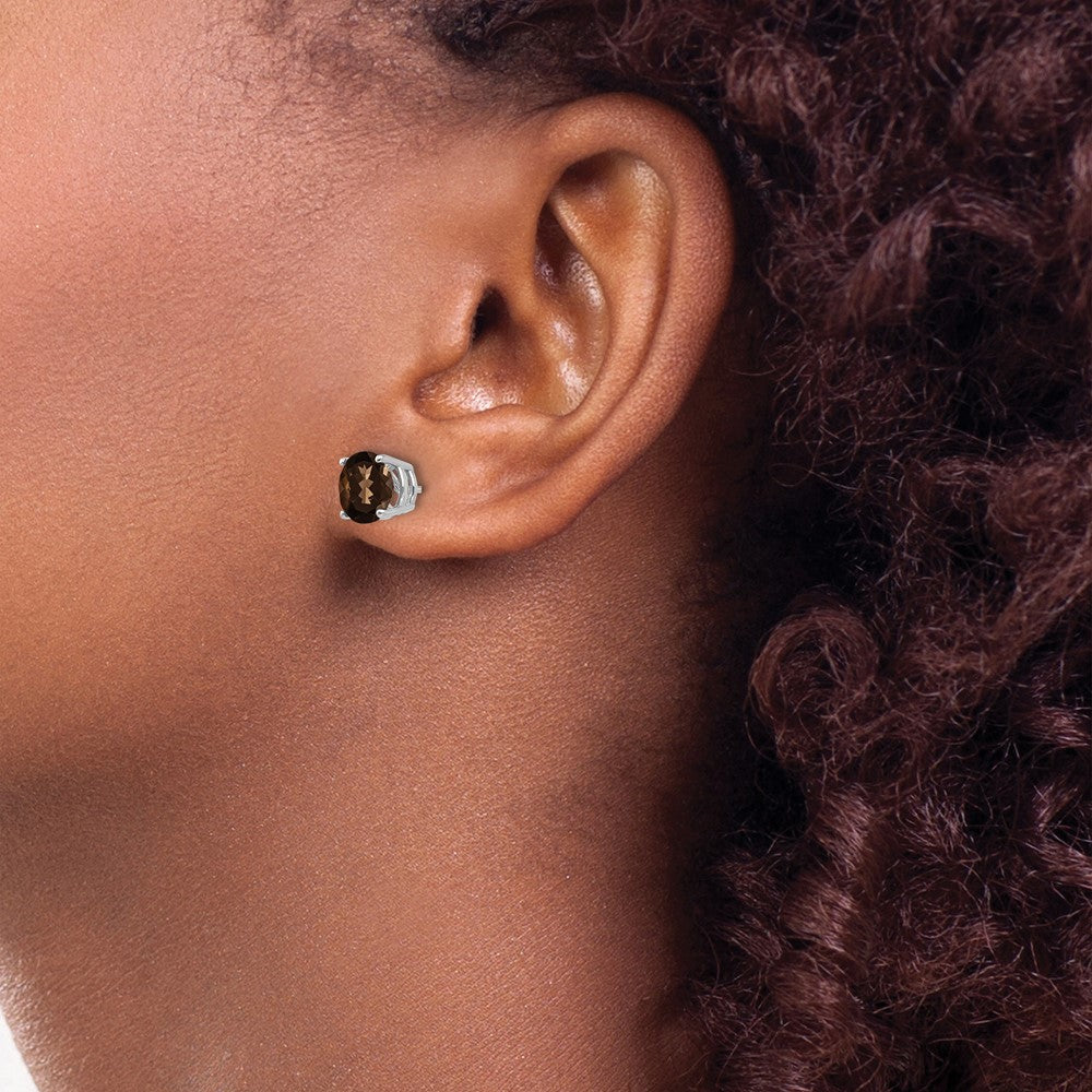 Buy Designer 14K Gold 7mm Round Smoky Quartz Stud Earrings - Stylish Value!